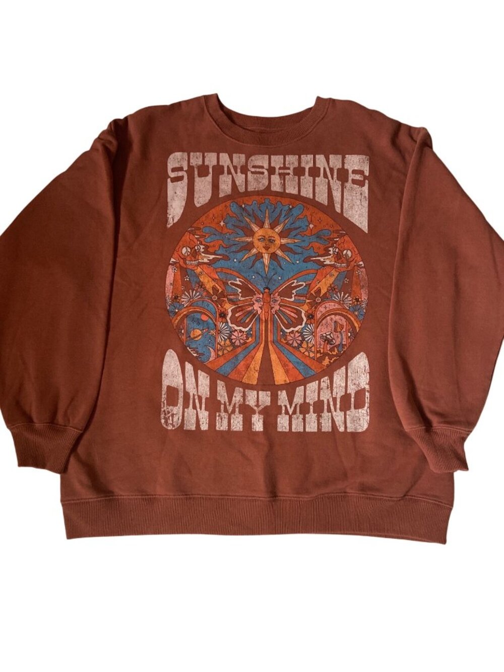 Hollister Sunshine On My Mind Graphic Crewneck Sweatshirt Rust Orange Large